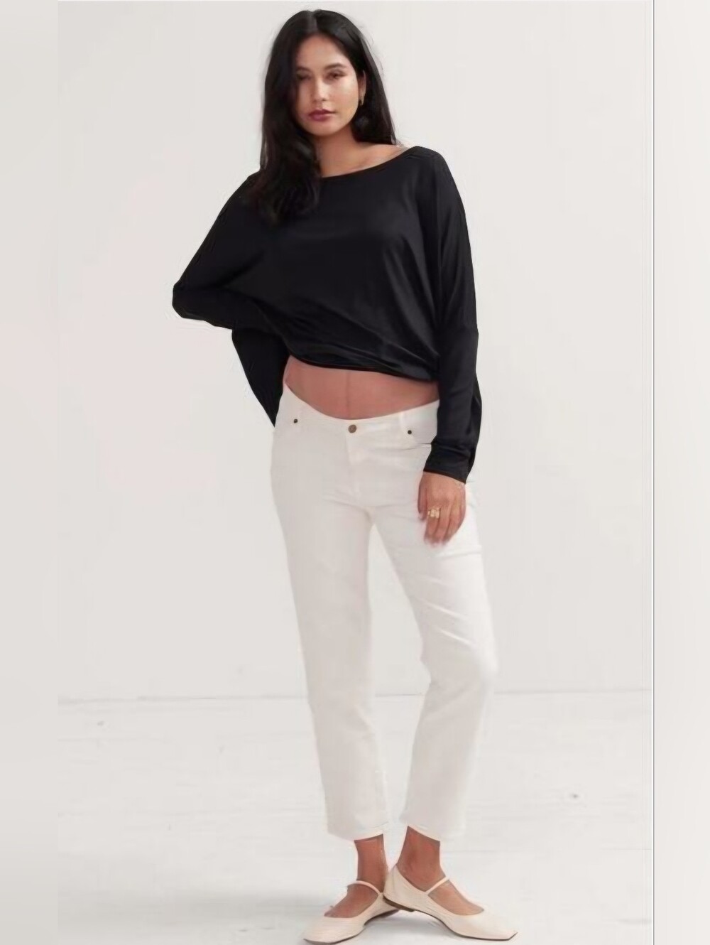 HATCH Maternity Straight Jeans Under Belly Side Panels SZ 27 White Crop Raw Hem